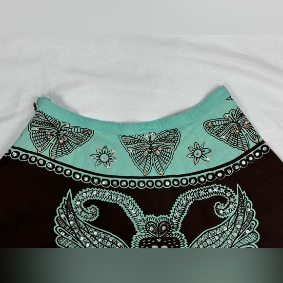 Cute Options Butterfly Print Embellished Cotton Maxi Skirt Blue & Brown Size M - Picture 9 of 11
